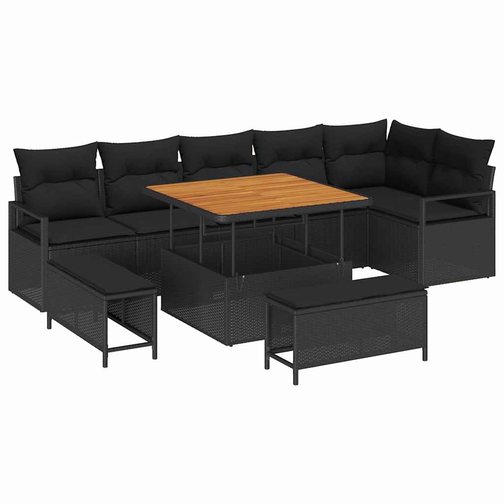 Conjunto de Sofá de Jardim 9 pcs Preto Rattan Sintético