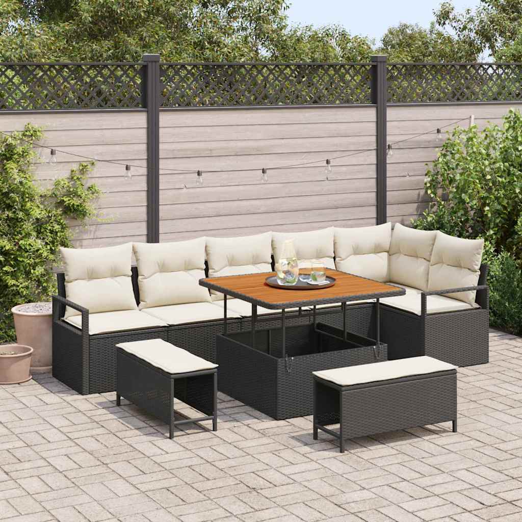 Conjunto de Sofá de Jardim 9 pcs Preto Rattan Sintético