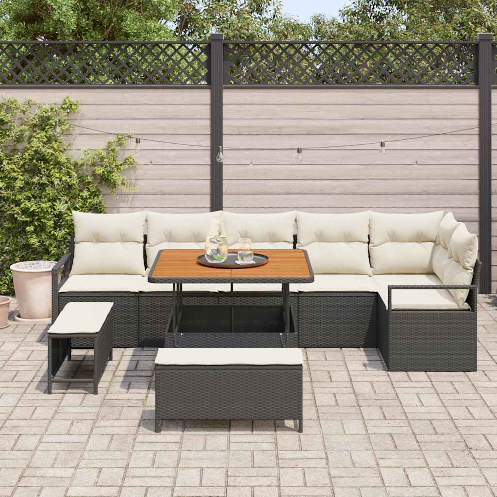 Conjunto de Sofá de Jardim 9 pcs Preto Rattan Sintético