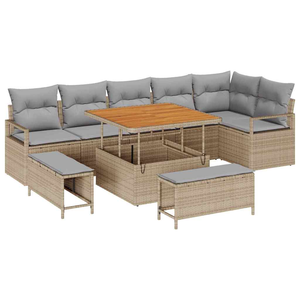 Conjunto de Sofá de Jardim 9 pcs Bege Rattan Sintético