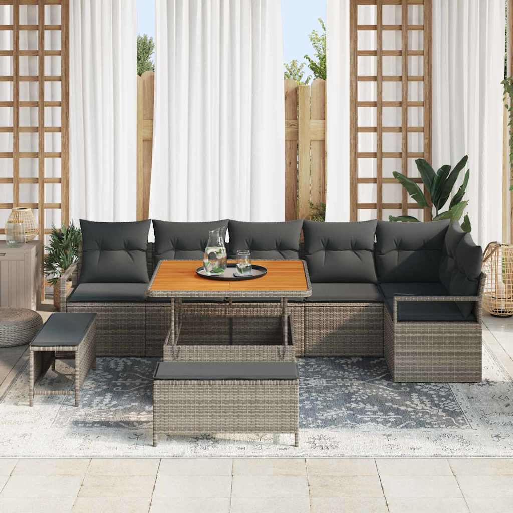 Conjunto de Sofá de Jardim 9 pcs Cinzeto Rattan Sintético