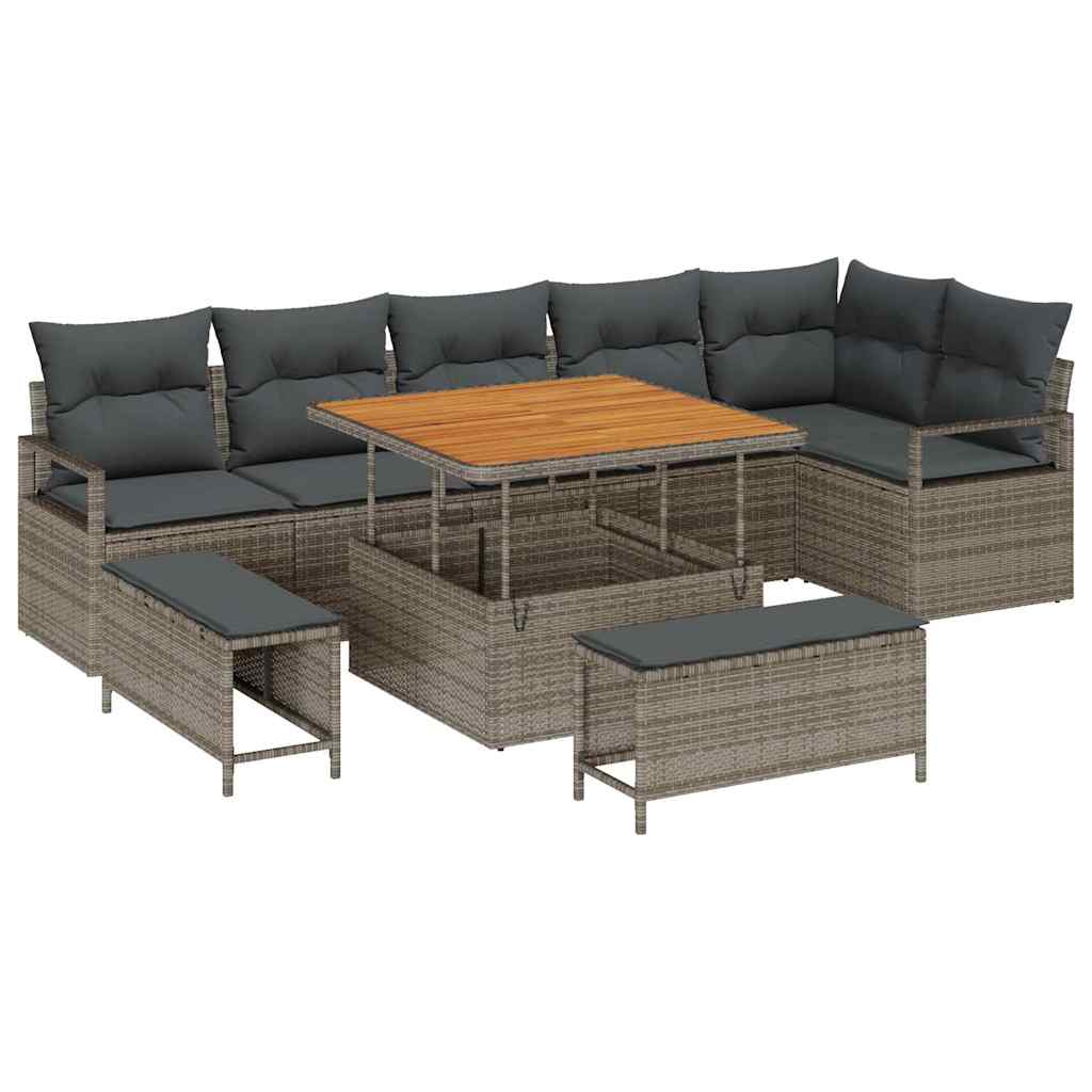 Conjunto de Sofá de Jardim 9 pcs Cinzeto Rattan Sintético