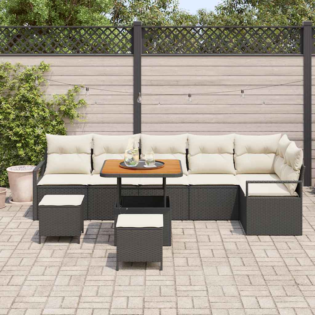 Conjunto de Sofá de Jardim 9 pcs Preto Rattan Sintético