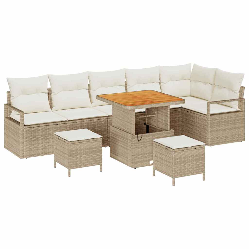 Conjunto de Sofá de Jardim 9 pcs Bege Rattan Sintético