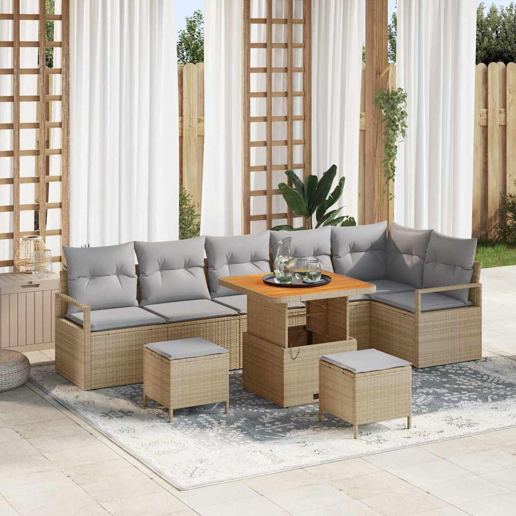 Conjunto de Sofá de Jardim 9 pcs Bege Rattan Sintético