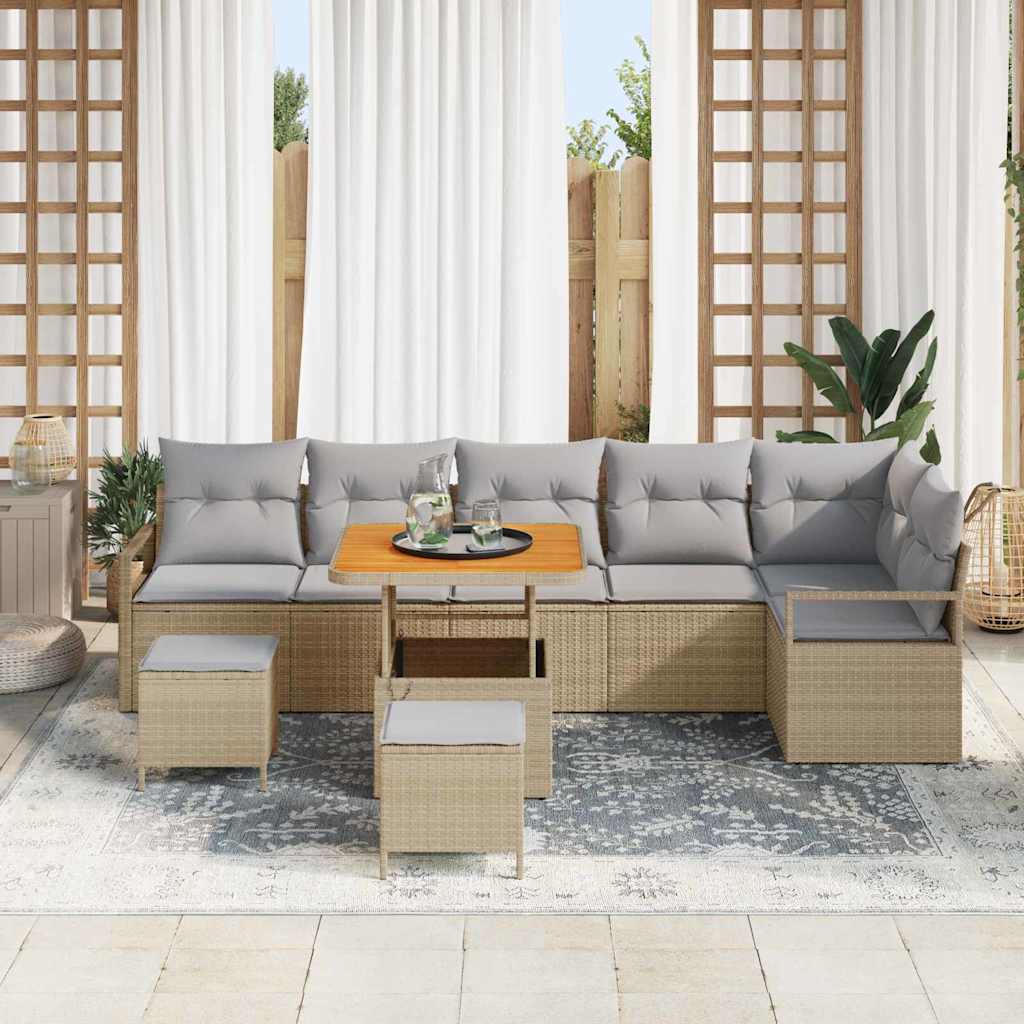 Conjunto de Sofá de Jardim 9 pcs Bege Rattan Sintético