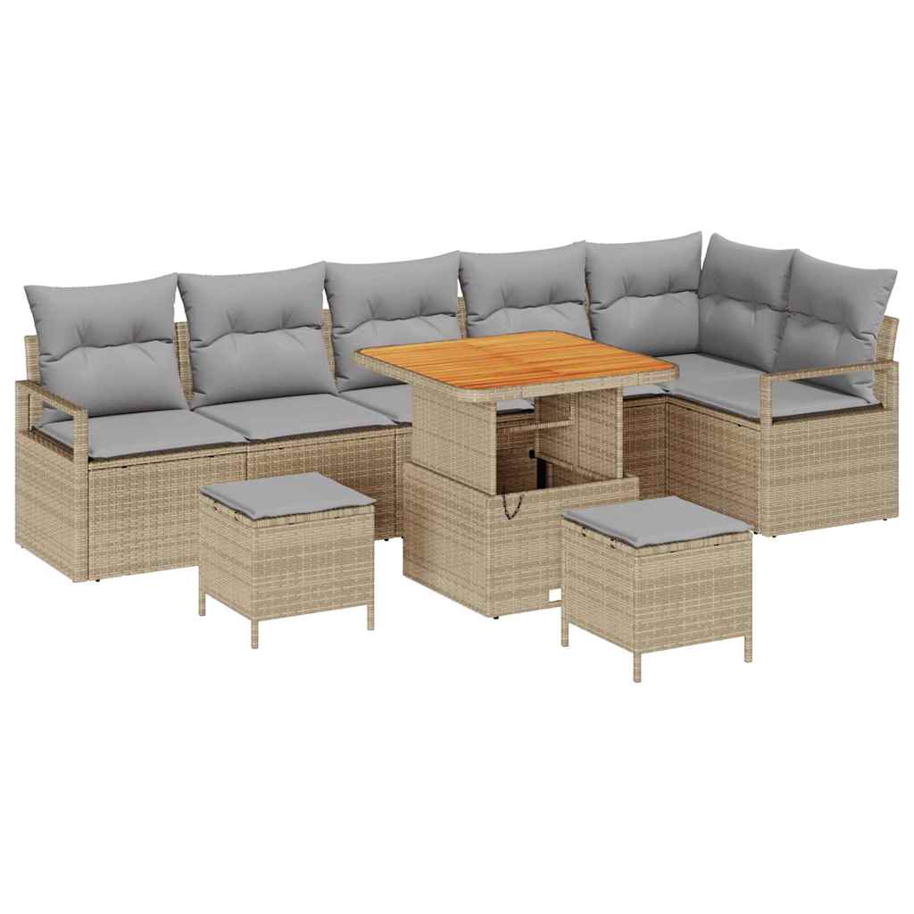 Conjunto de Sofá de Jardim 9 pcs Bege Rattan Sintético