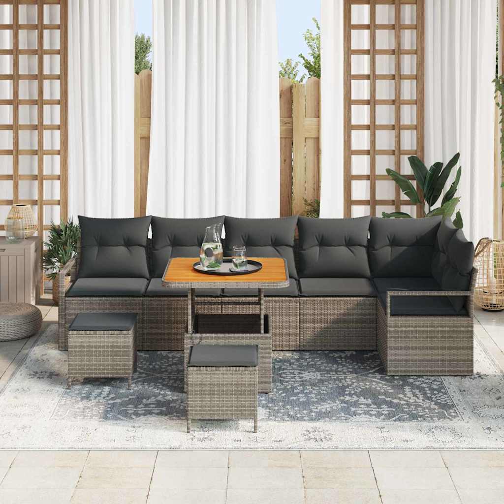 Conjunto de Sofá de Jardim 9 pcs Cinzeto Rattan Sintético