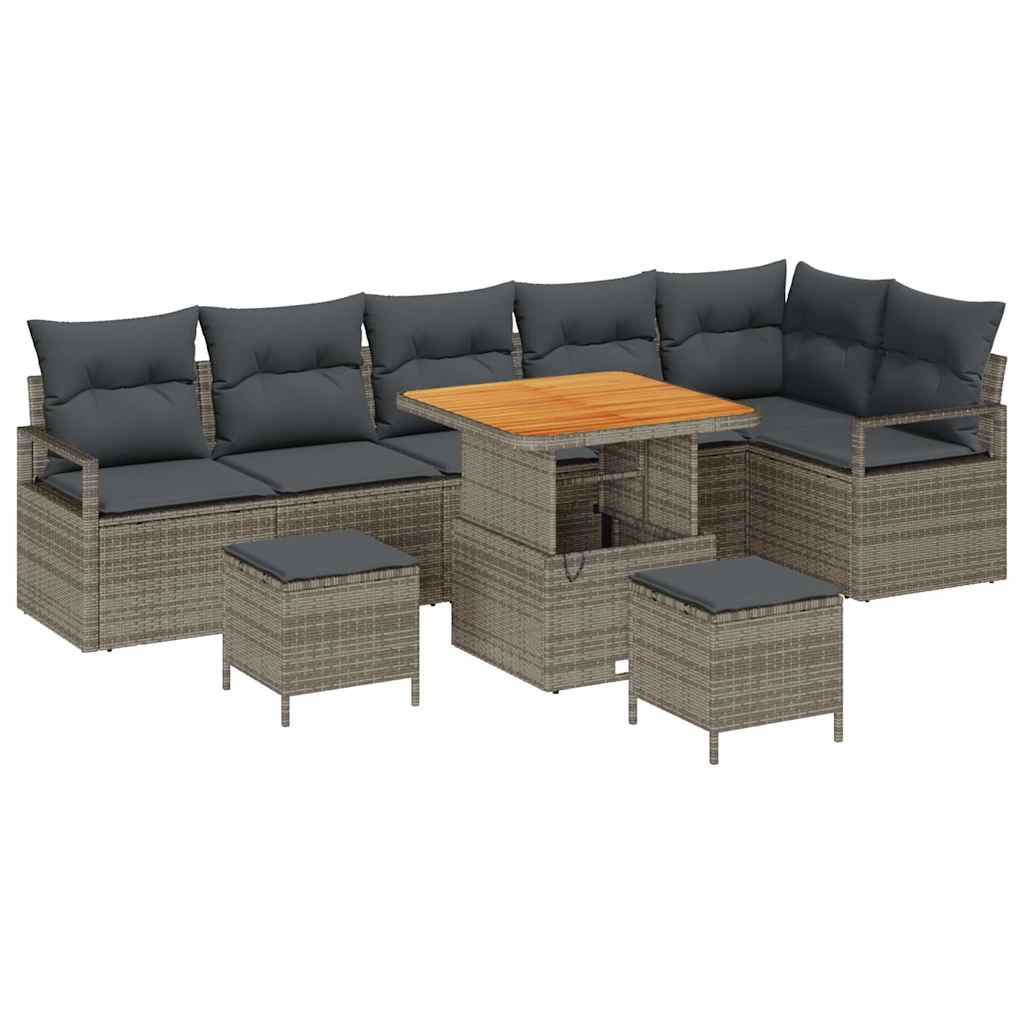 Conjunto de Sofá de Jardim 9 pcs Cinzeto Rattan Sintético