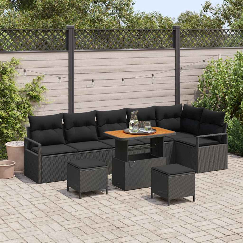 Conjunto de Sofá de Jardim 9 pcs Preto Rattan Sintético