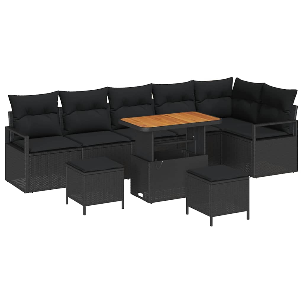 Conjunto de Sofá de Jardim 9 pcs Preto Rattan Sintético