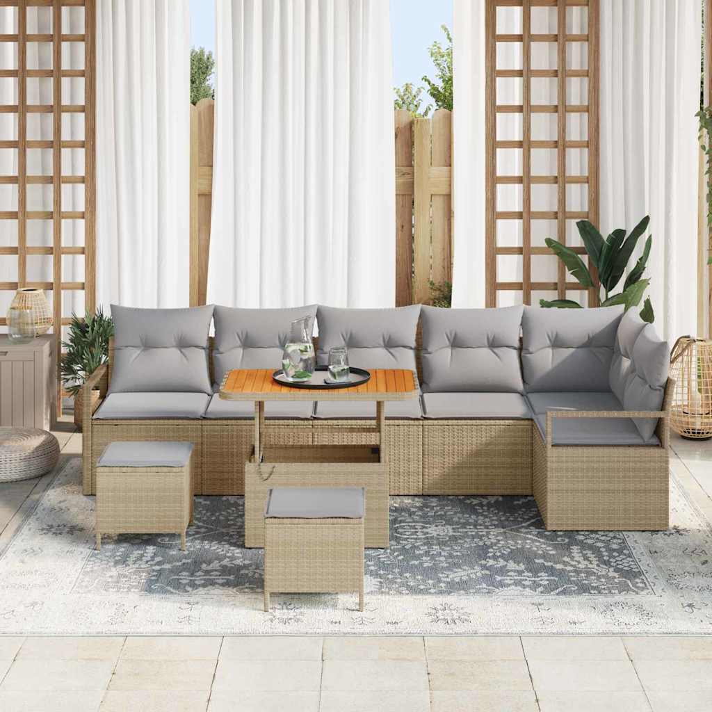 Conjunto de Sofá de Jardim 9 pcs Bege Rattan Sintético