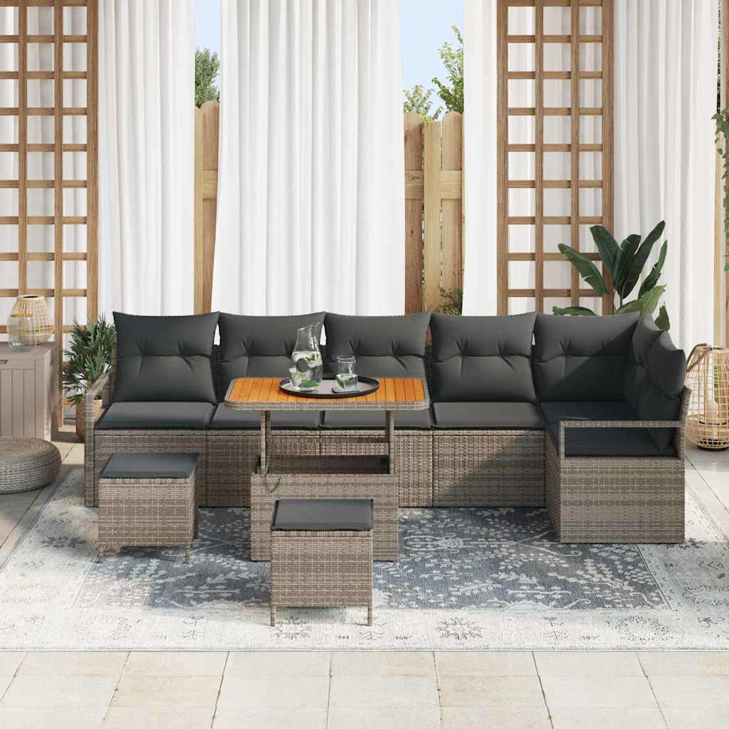Conjunto de Sofá de Jardim 9 pcs Cinzeto Rattan Sintético