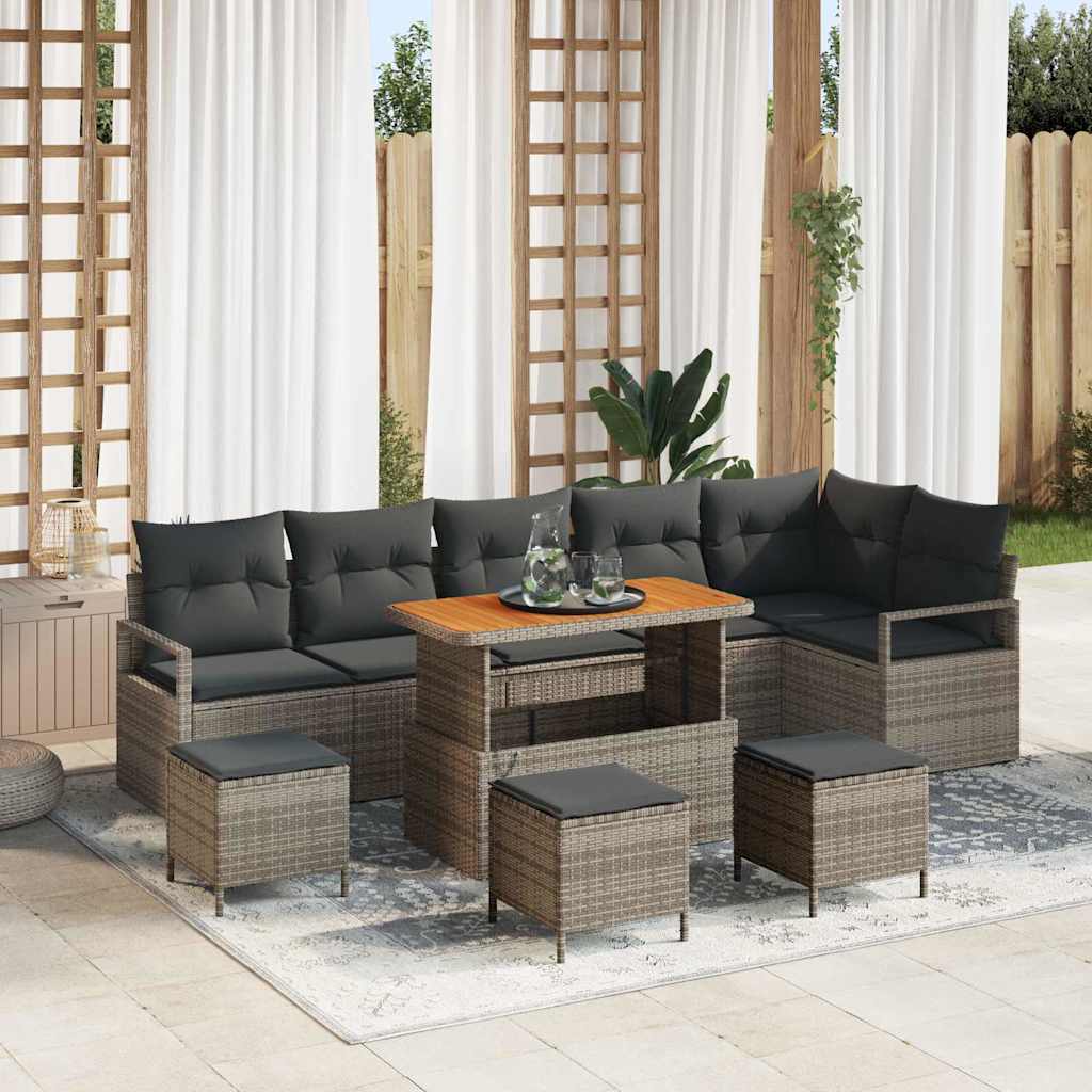 Conjunto de Sofá de Jardim 10 pcs Cinzeto Rattan Sintético
