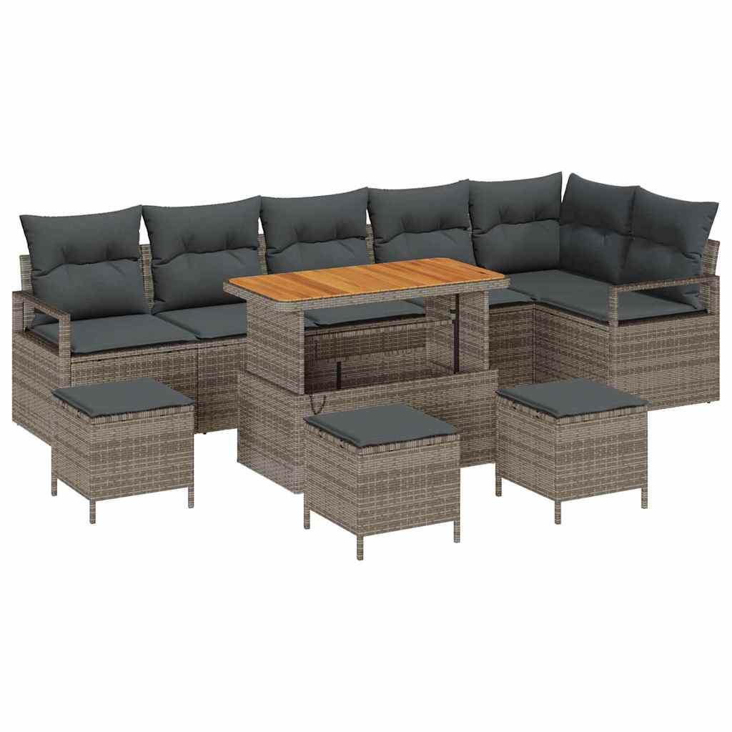 Conjunto de Sofá de Jardim 10 pcs Cinzeto Rattan Sintético