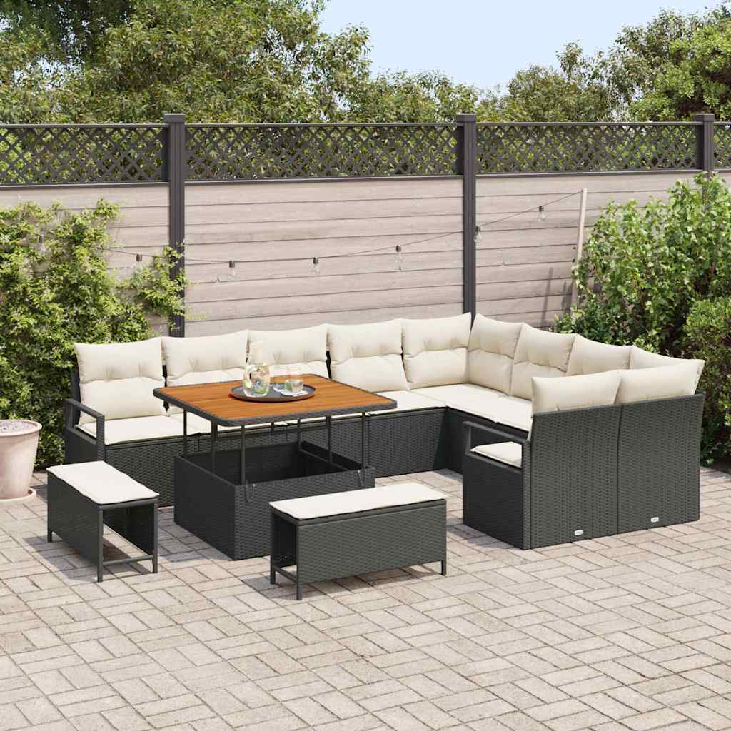 Conjunto de Sofá de Jardim 12 pcs Preto Rattan Sintético
