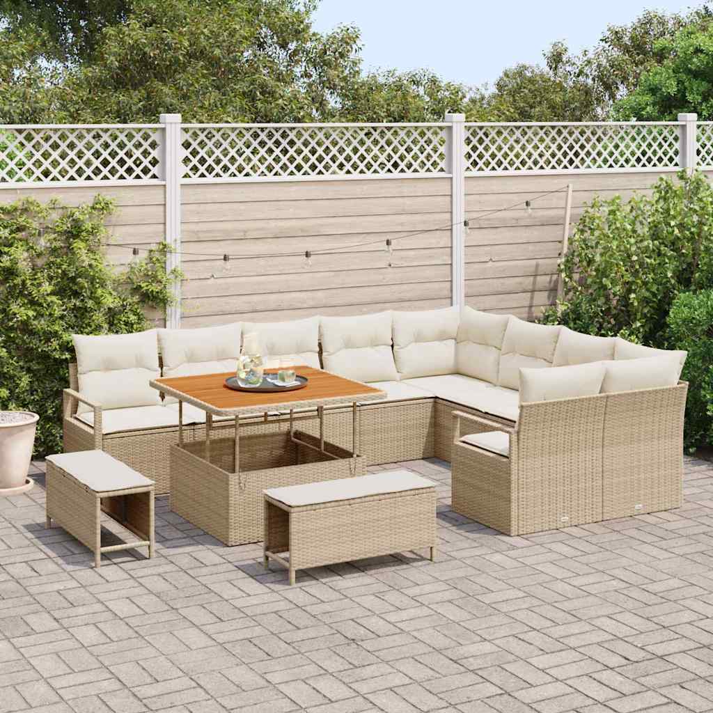 Conjunto de Sofá de Jardim 12 pcs Bege Rattan Sintético