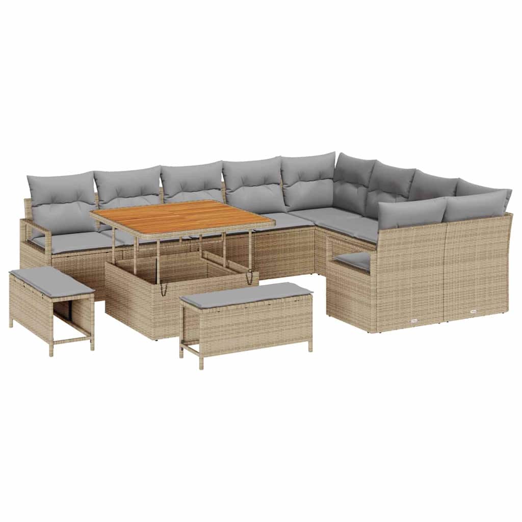 Conjunto de Sofá de Jardim 12 pcs Bege Rattan Sintético
