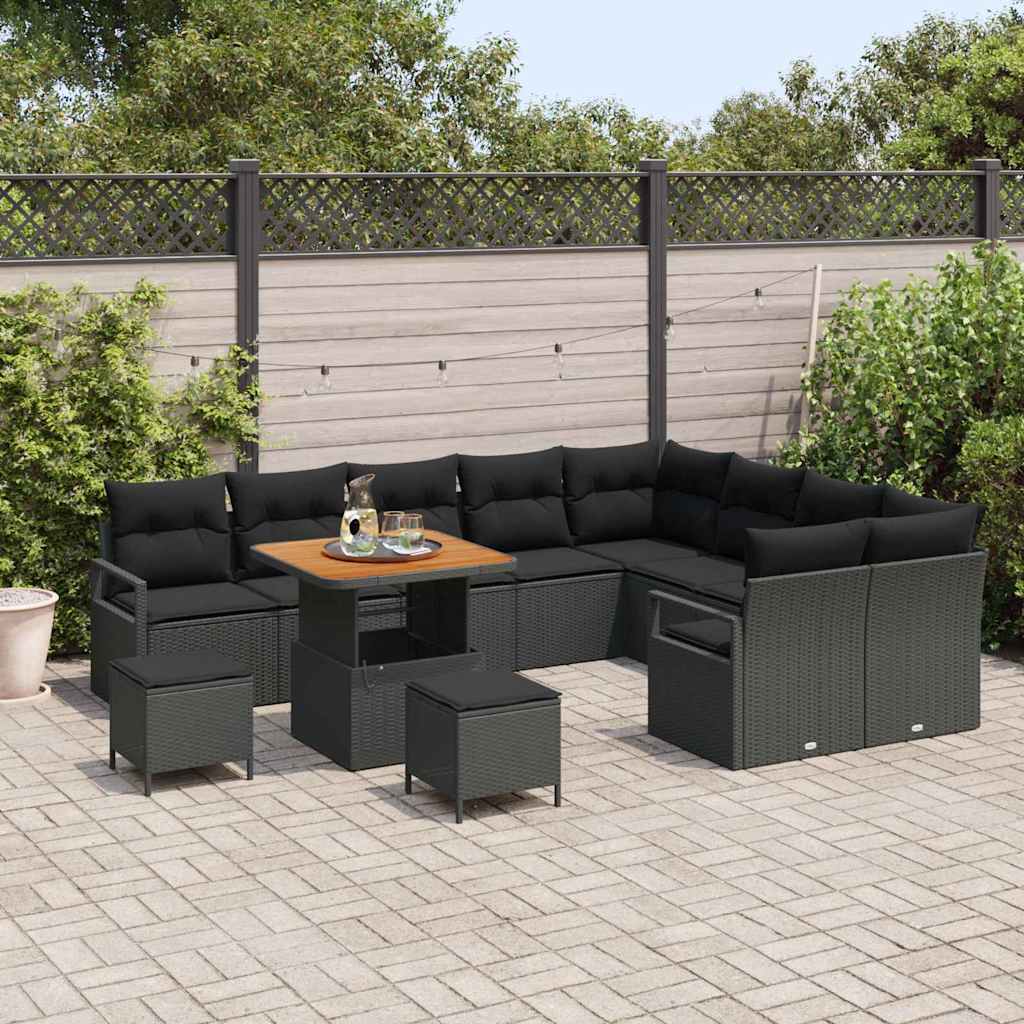 Conjunto de Sofá de Jardim 12 pcs Preto Rattan Sintético