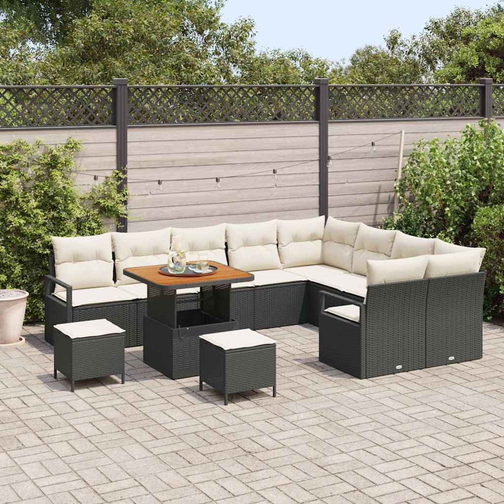 Conjunto de Sofá de Jardim 12 pcs Preto Rattan Sintético