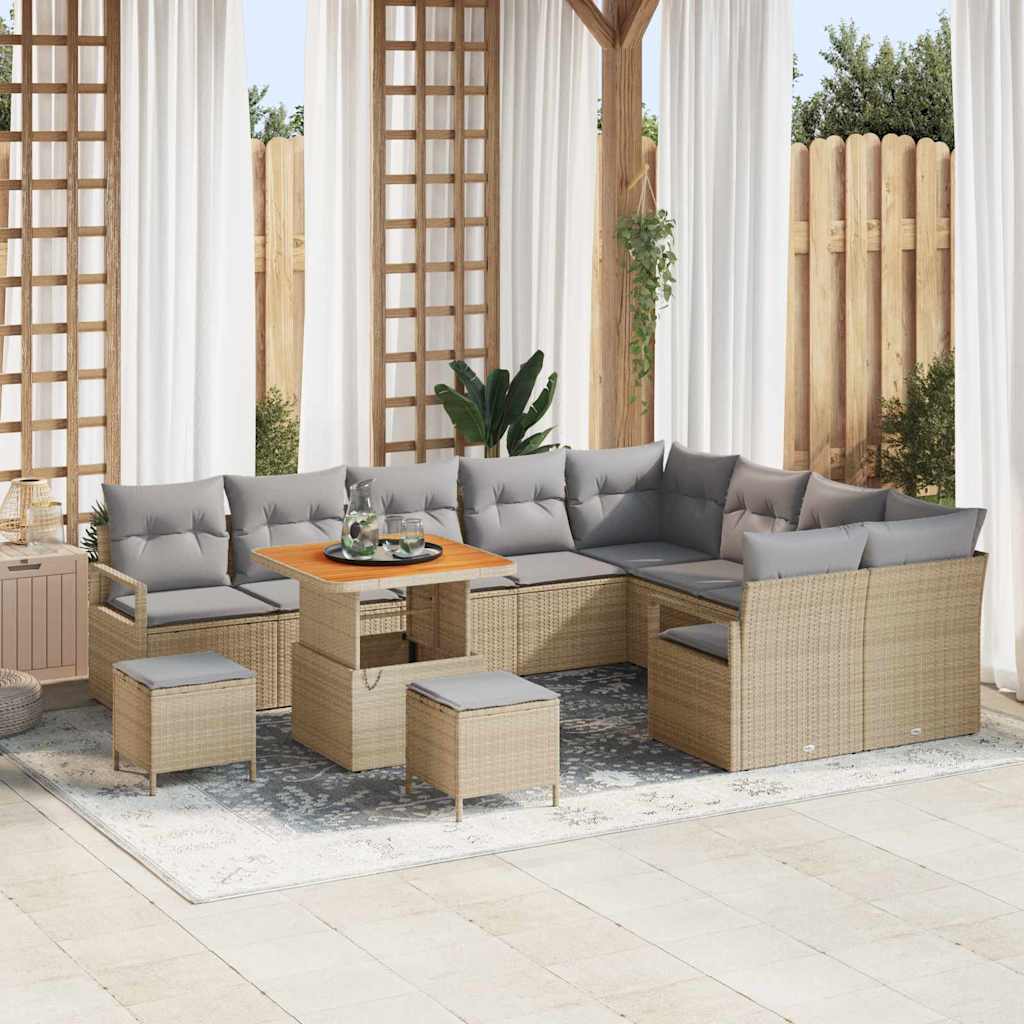 Conjunto de Sofá de Jardim 12 pcs Bege Rattan Sintético