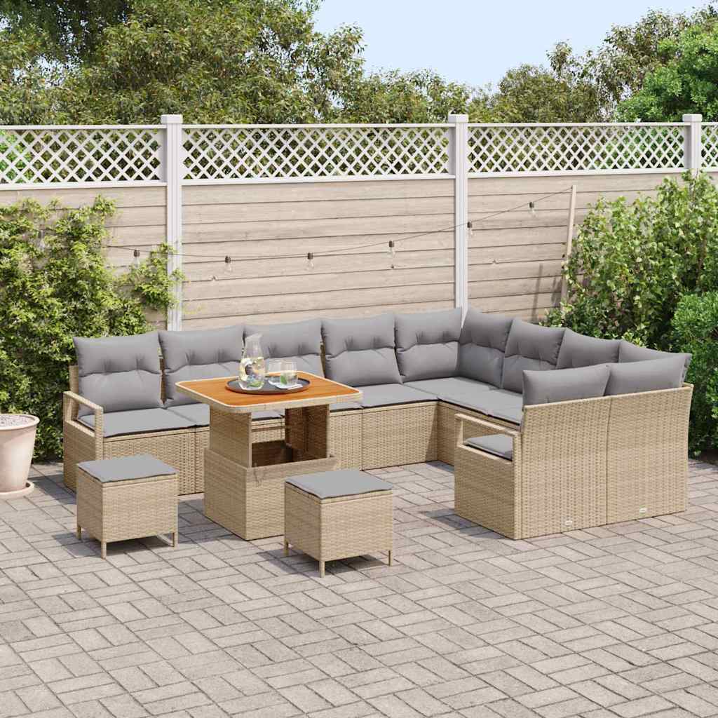 Conjunto de Sofá de Jardim 12 pcs Bege Rattan Sintético