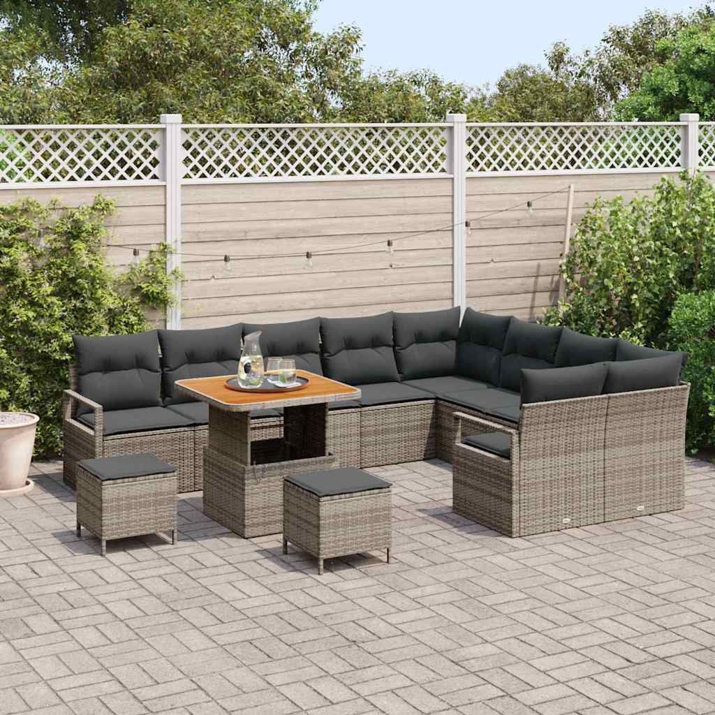 Conjunto de Sofá de Jardim 12 pcs Cinzeto Rattan Sintético