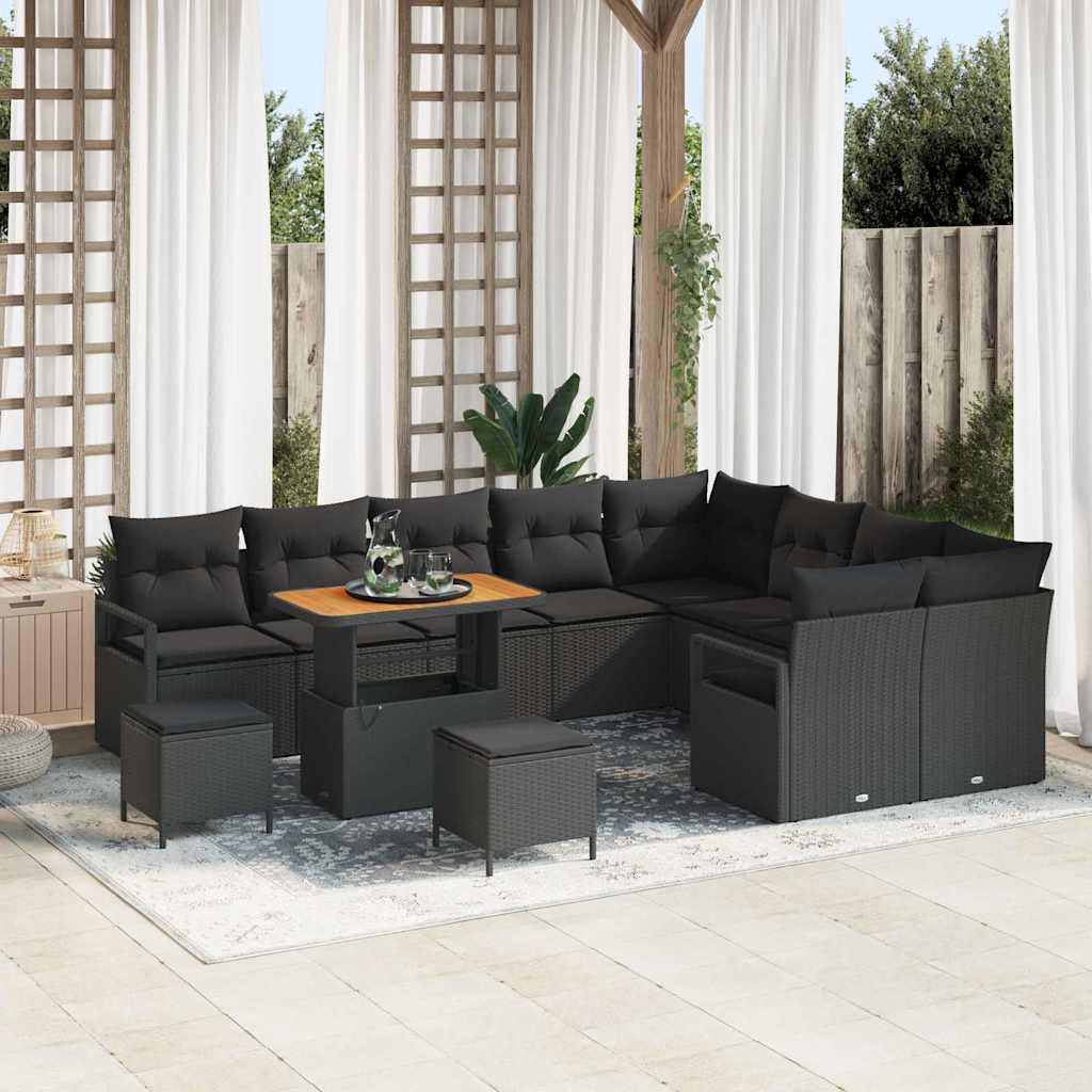 Conjunto de Sofá de Jardim 12 pcs Preto Rattan Sintético