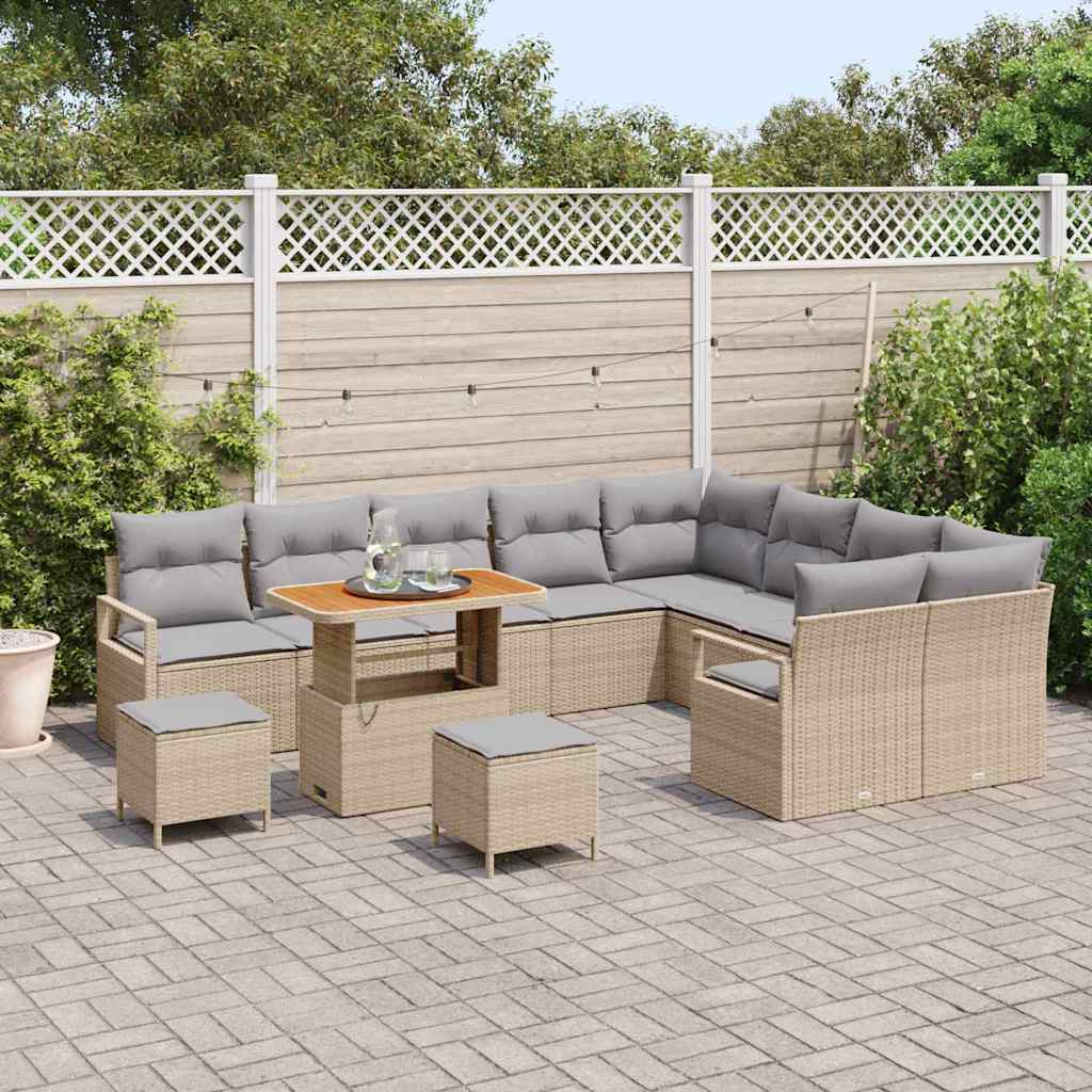 Conjunto de Sofá de Jardim 12 pcs Bege Rattan Sintético