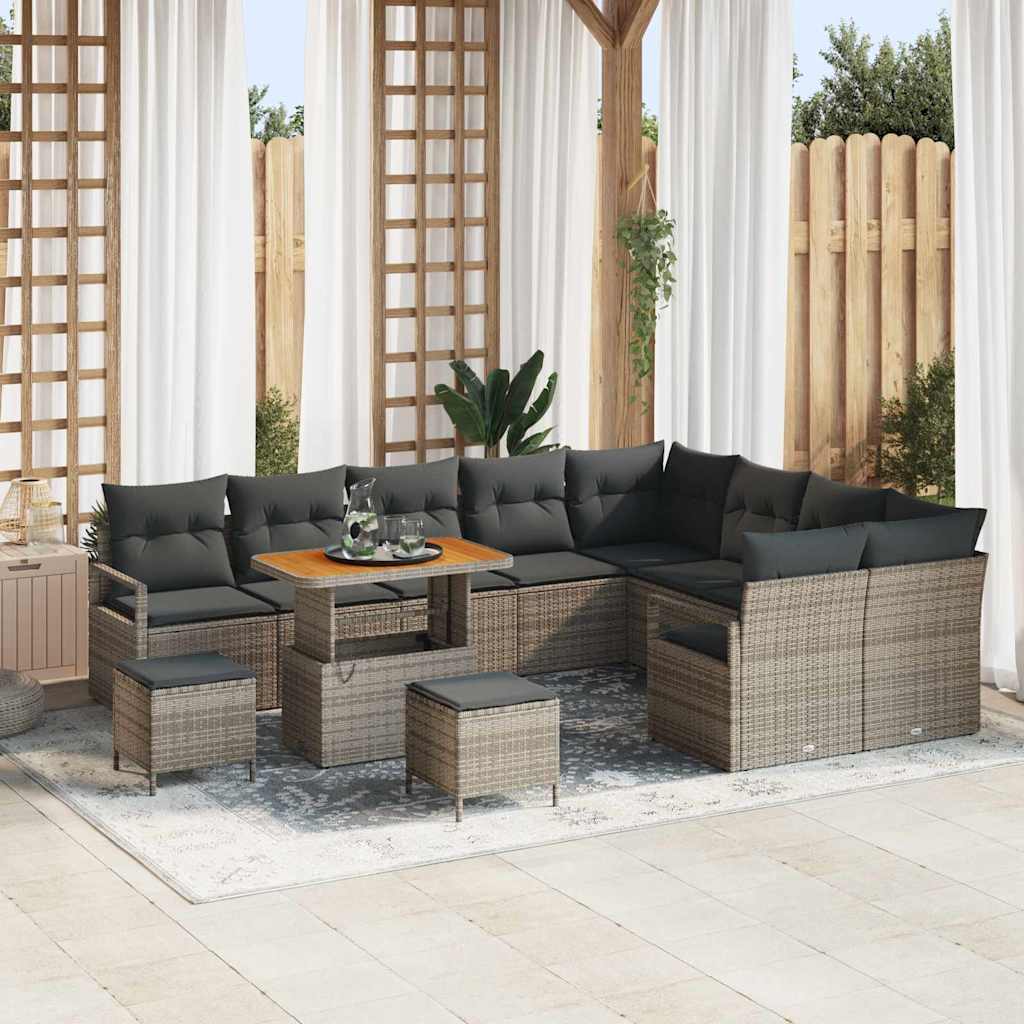 Conjunto de Sofá de Jardim 12 pcs Cinzeto Rattan Sintético