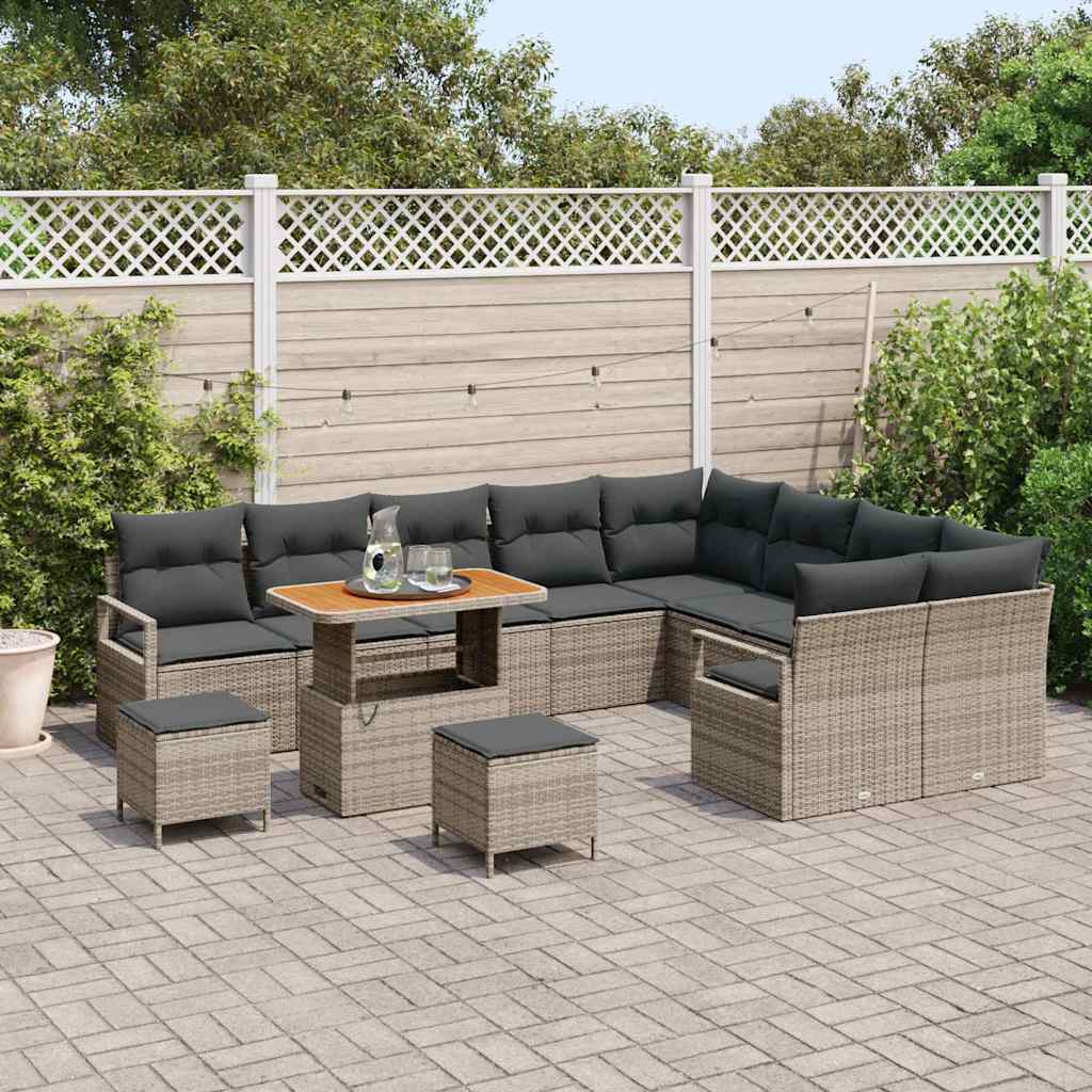 Conjunto de Sofá de Jardim 12 pcs Cinzeto Rattan Sintético