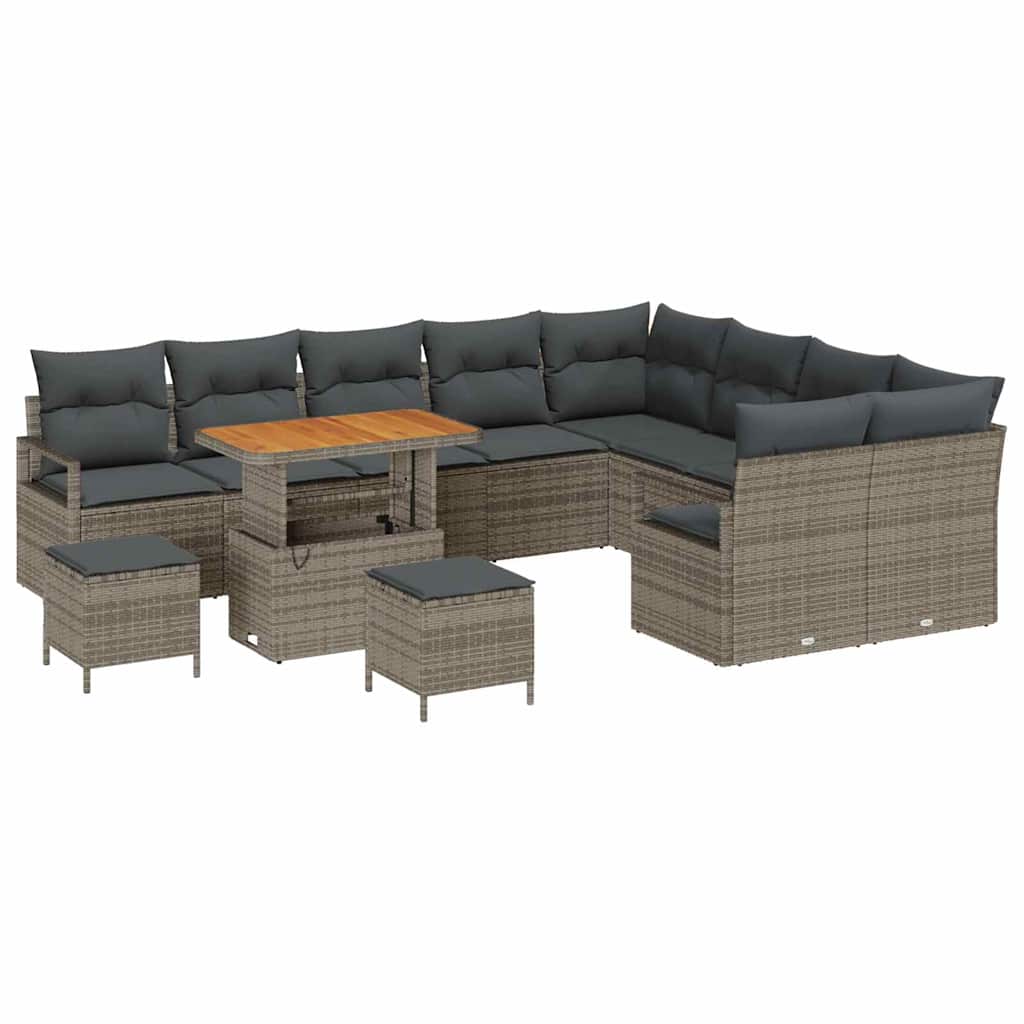 Conjunto de Sofá de Jardim 12 pcs Cinzeto Rattan Sintético