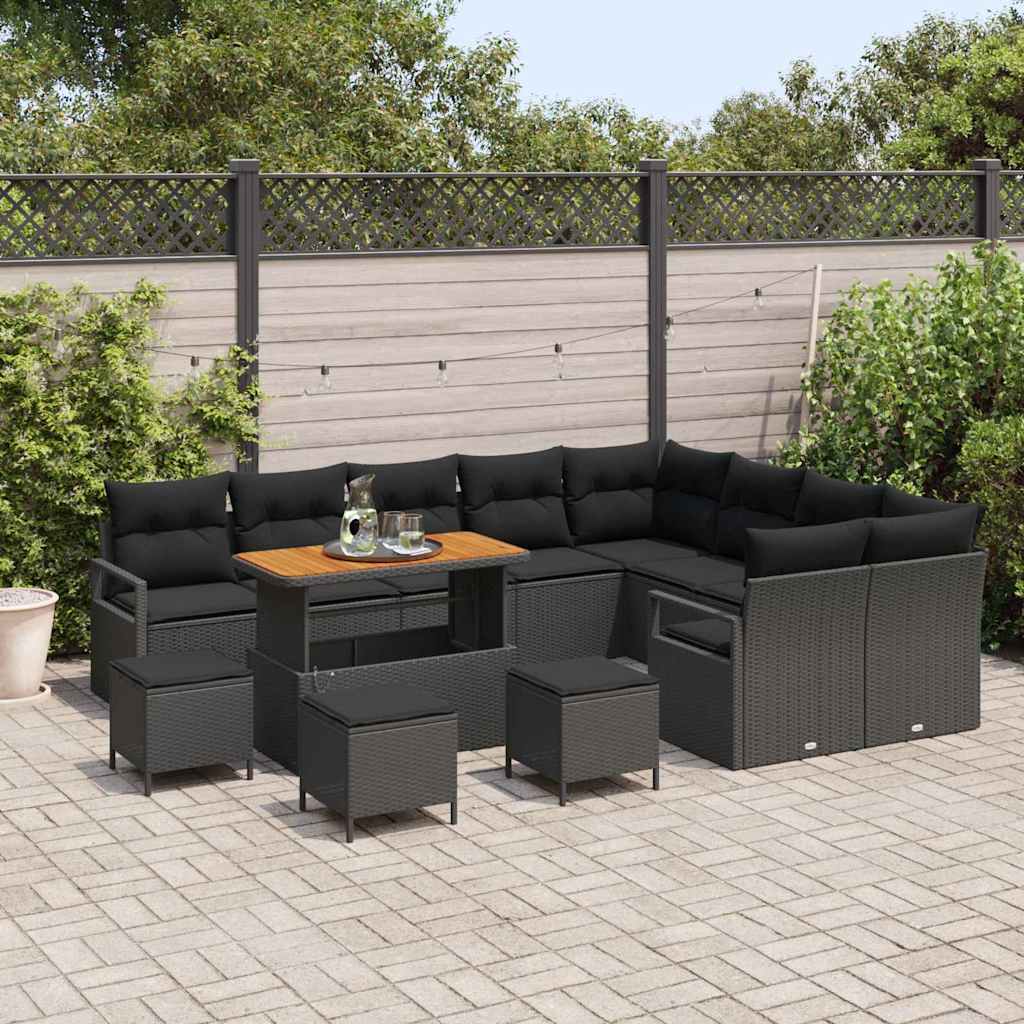 Conjunto de Sofá de Jardim 13 pcs Preto Rattan Sintético