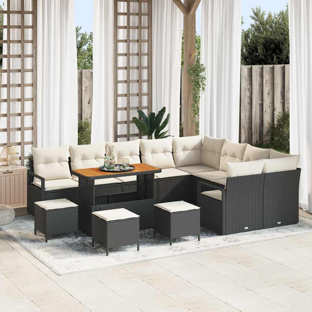 Conjunto de Sofá de Jardim 13 pcs Preto Rattan Sintético