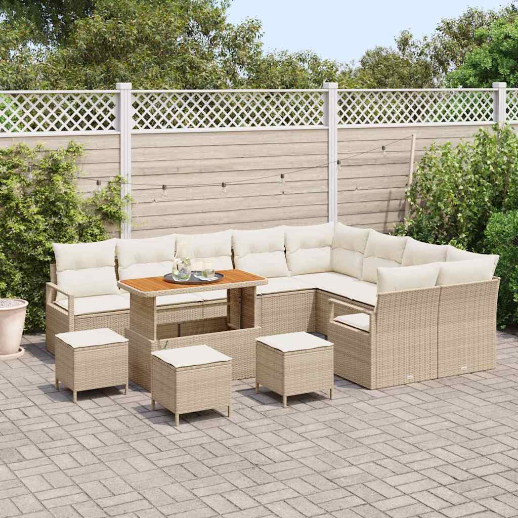Conjunto de Sofá de Jardim 13 pcs Bege Rattan Sintético
