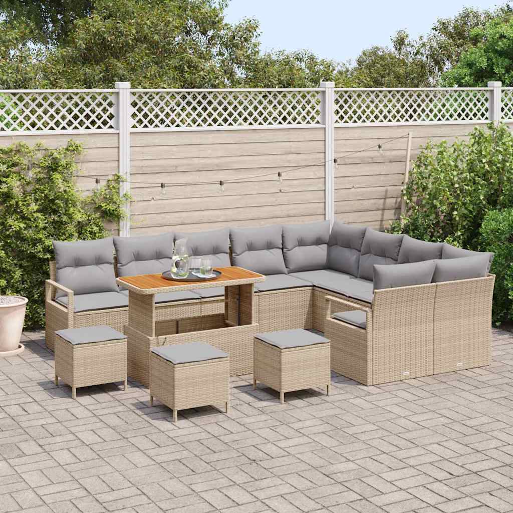 Conjunto de Sofá de Jardim 13 pcs Bege Rattan Sintético