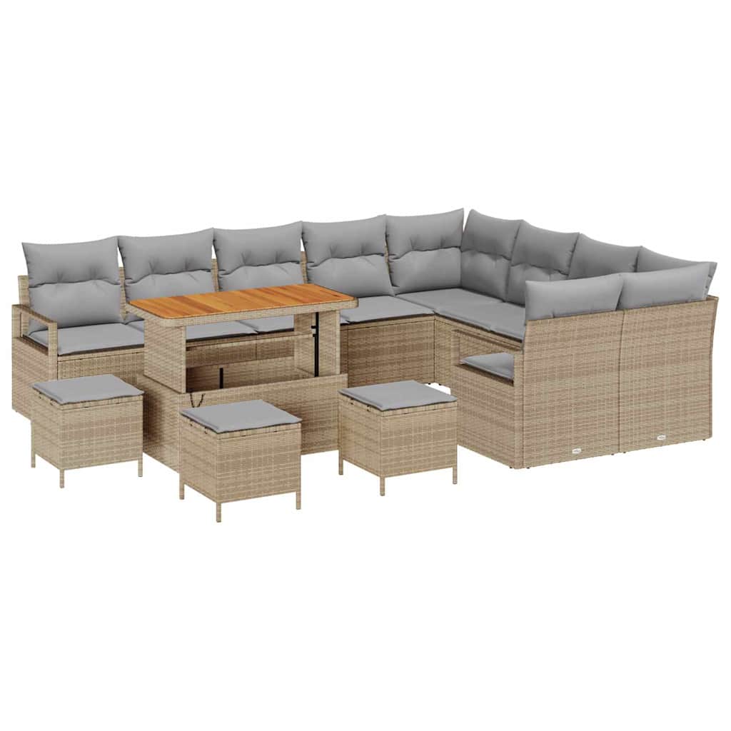 Conjunto de Sofá de Jardim 13 pcs Bege Rattan Sintético
