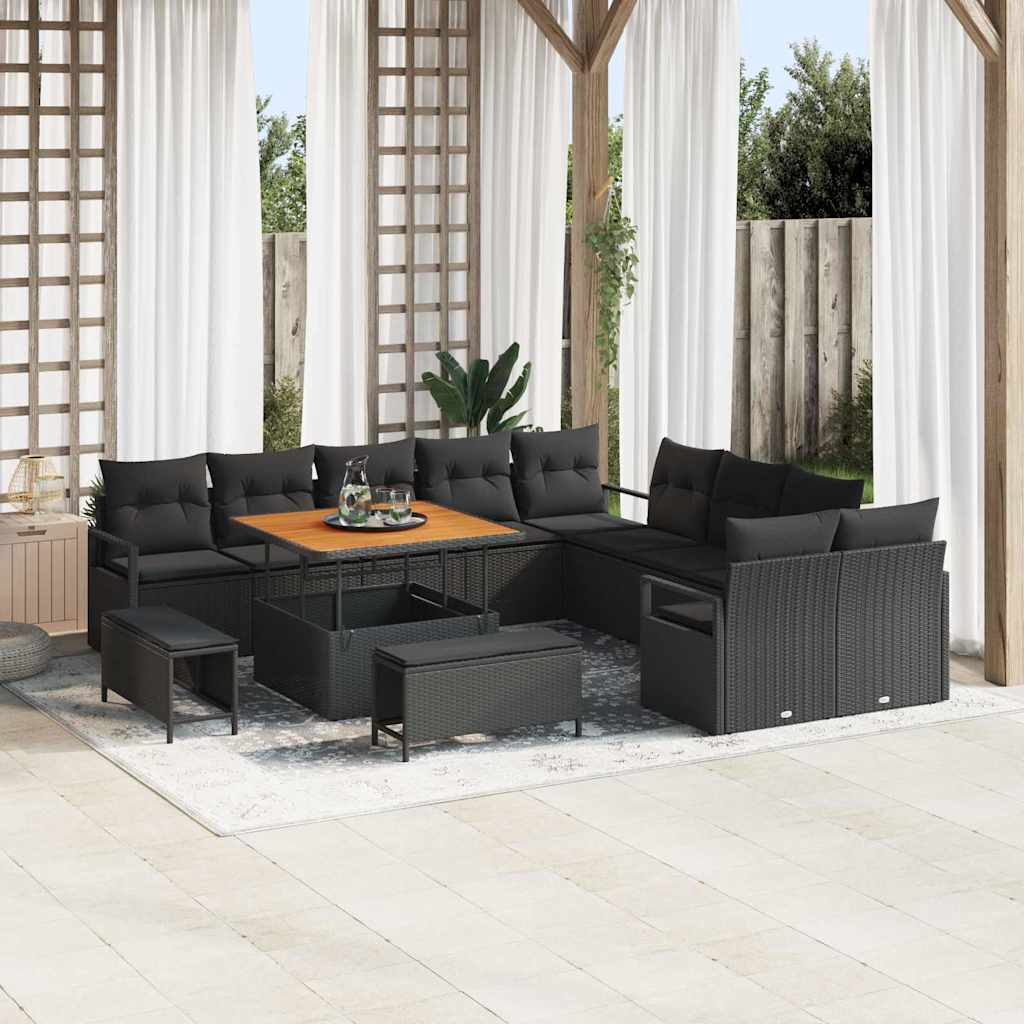 Conjunto de Sofá de Jardim 13 pcs Preto Rattan Sintético