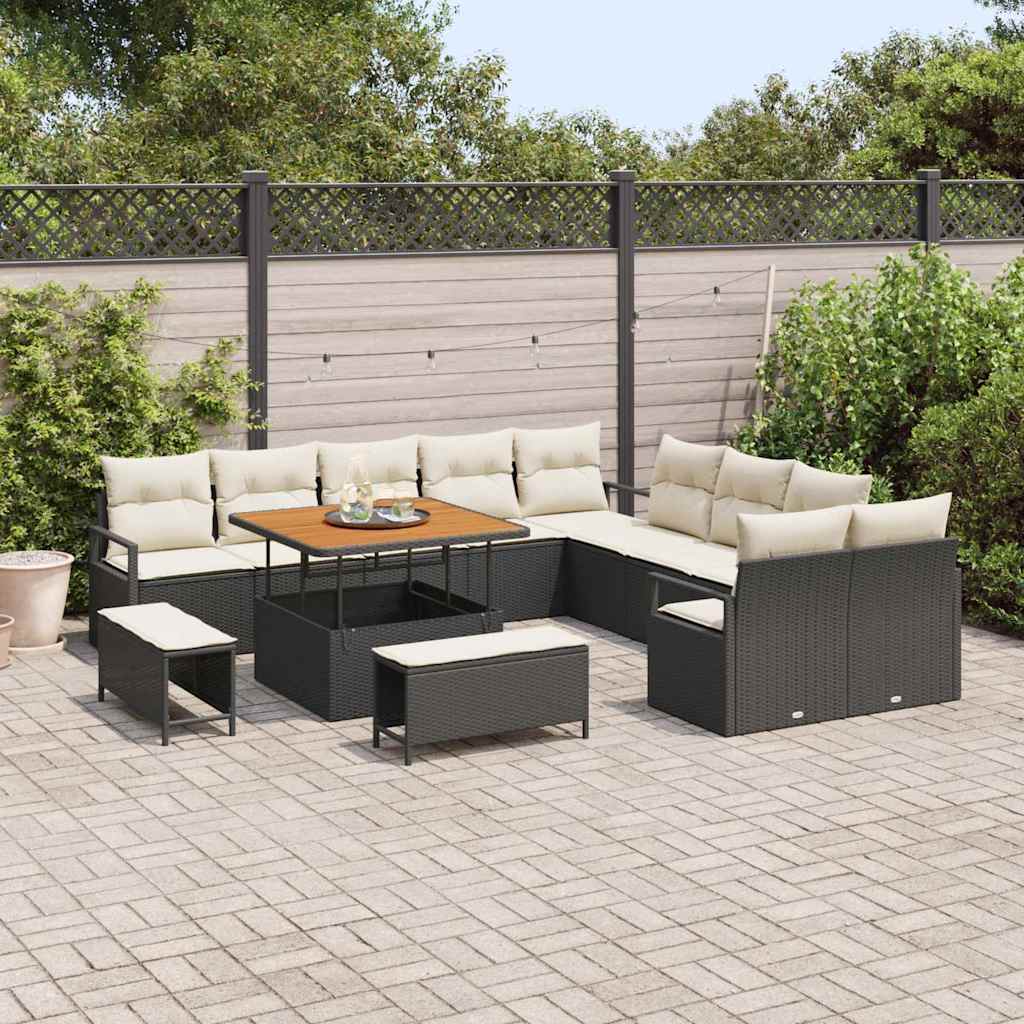 Conjunto de Sofá de Jardim 13 pcs Preto Rattan Sintético