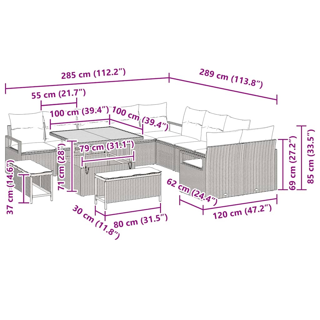 Conjunto de Sofá de Jardim 13 pcs Preto Rattan Sintético