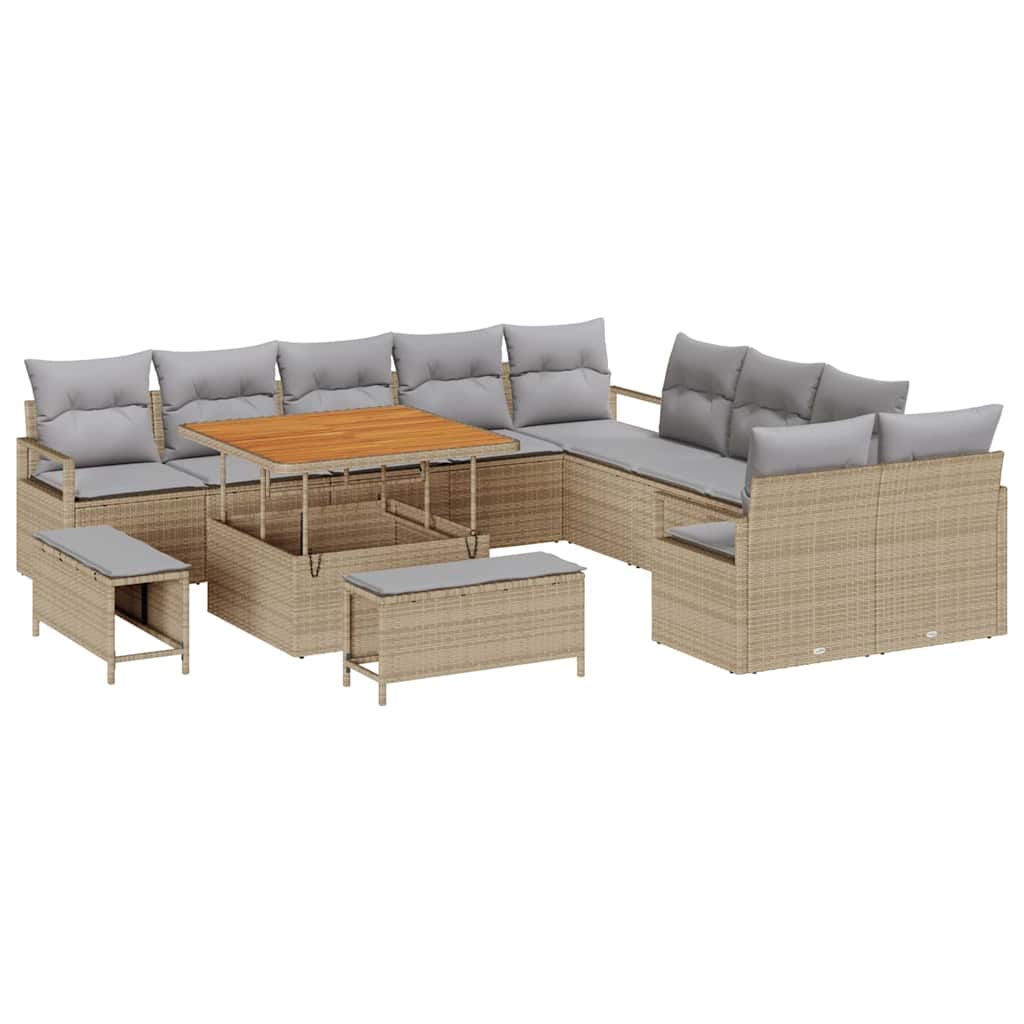 Conjunto de Sofá de Jardim 13 pcs Bege Rattan Sintético
