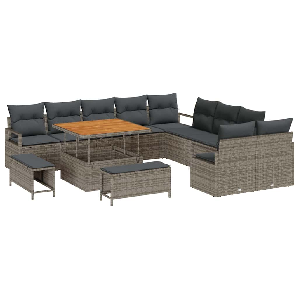 Conjunto de Sofá de Jardim 13 pcs Cinzeto Rattan Sintético