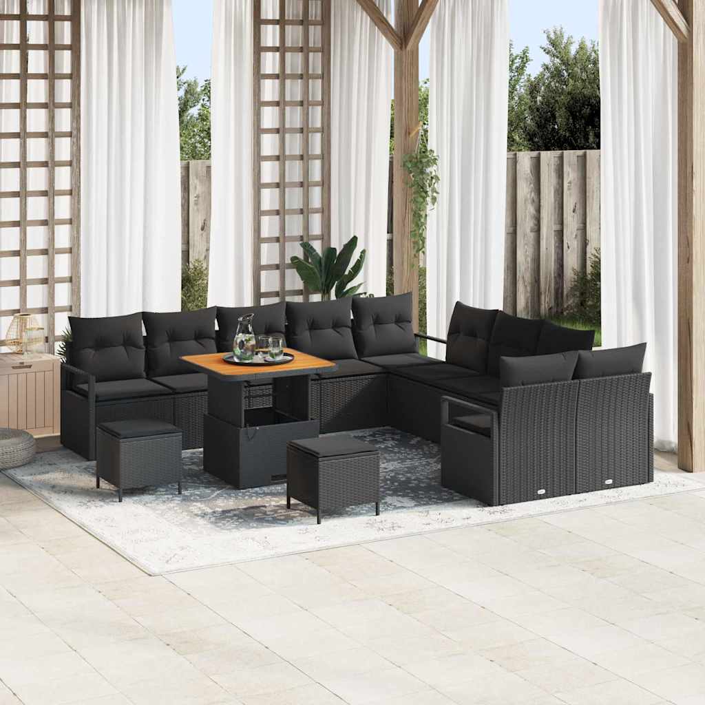 Conjunto de Sofá de Jardim 13 pcs Preto Rattan Sintético