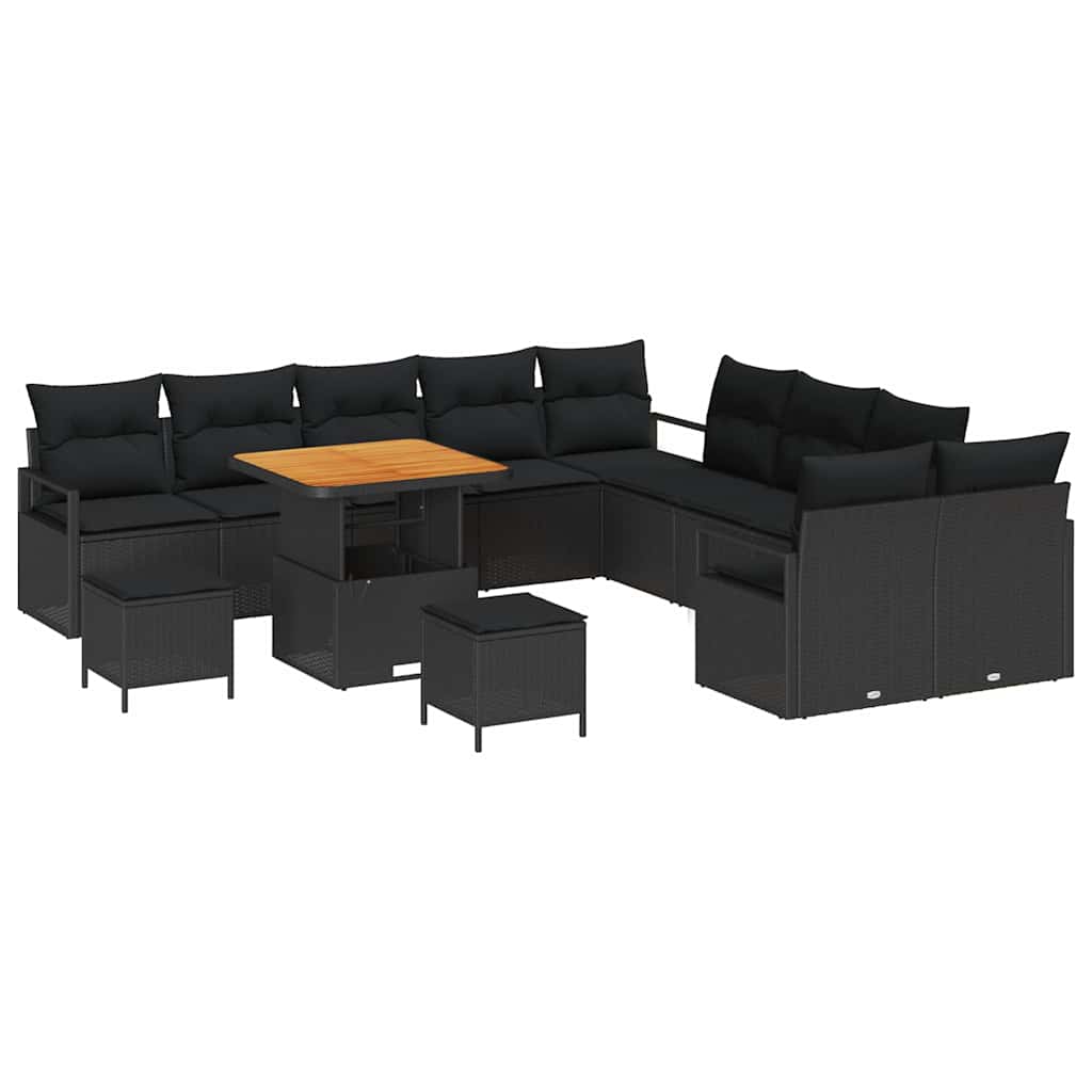 Conjunto de Sofá de Jardim 13 pcs Preto Rattan Sintético