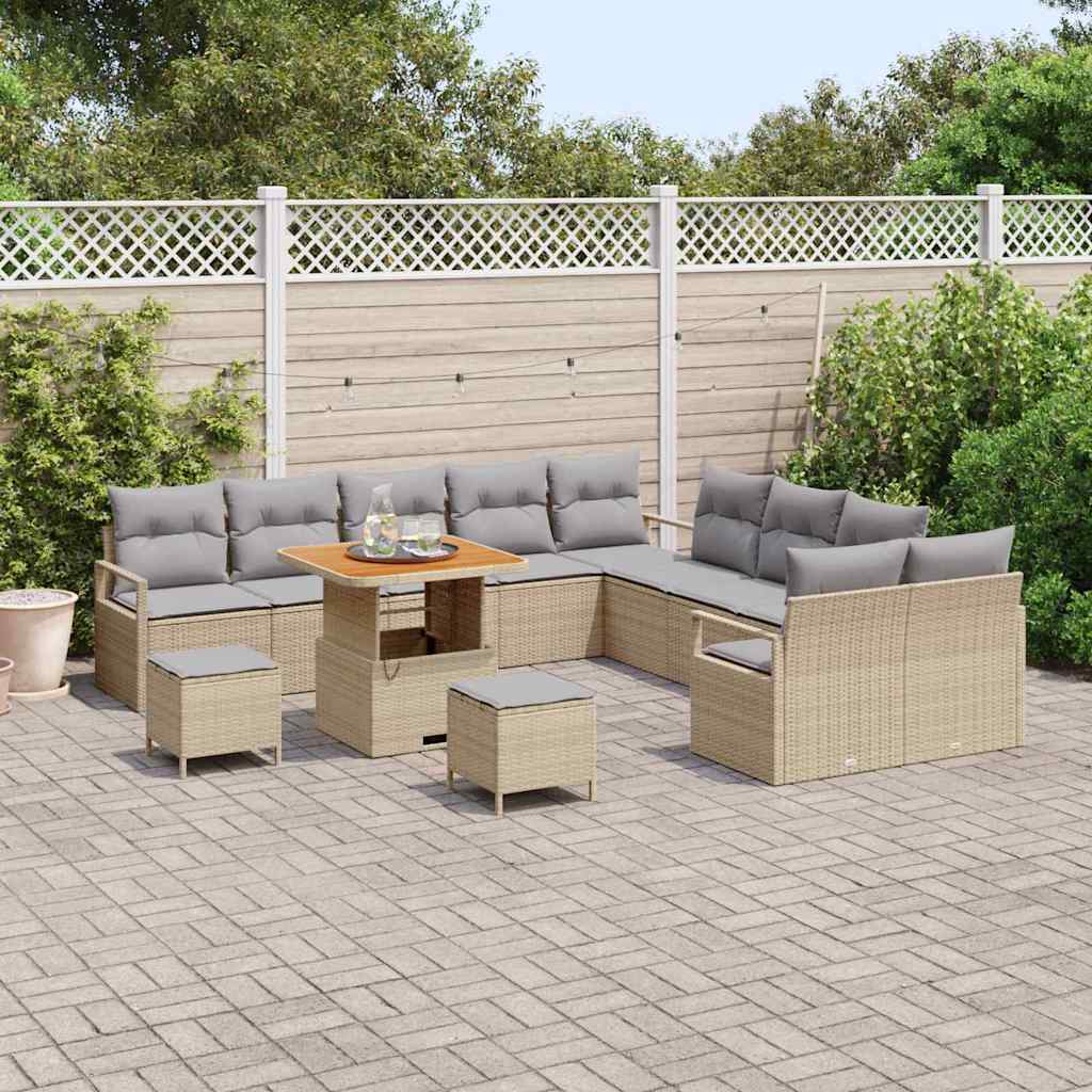 Conjunto de Sofá de Jardim 13 pcs Bege Rattan Sintético