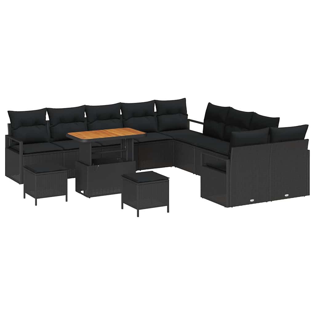 Conjunto de Sofá de Jardim 13 pcs Preto Rattan Sintético