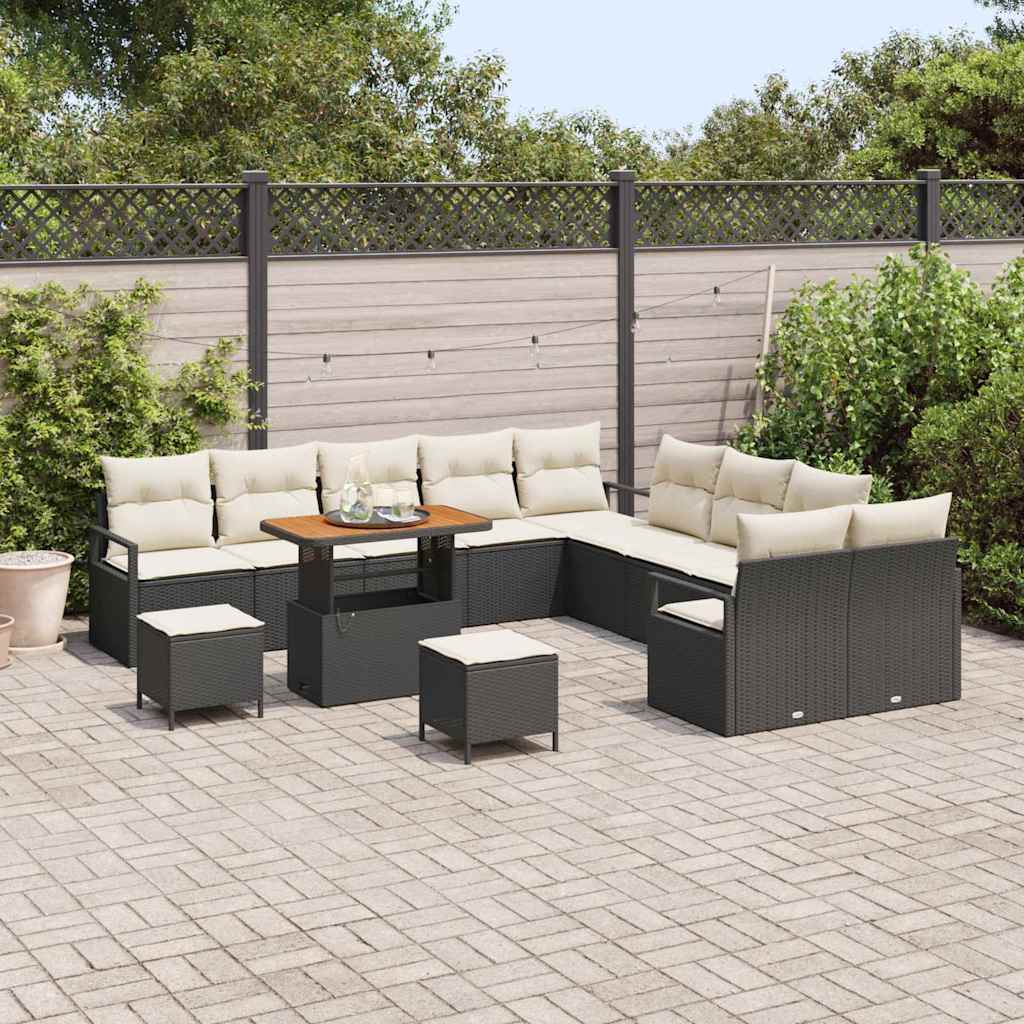 Conjunto de Sofá de Jardim 13 pcs Preto Rattan Sintético