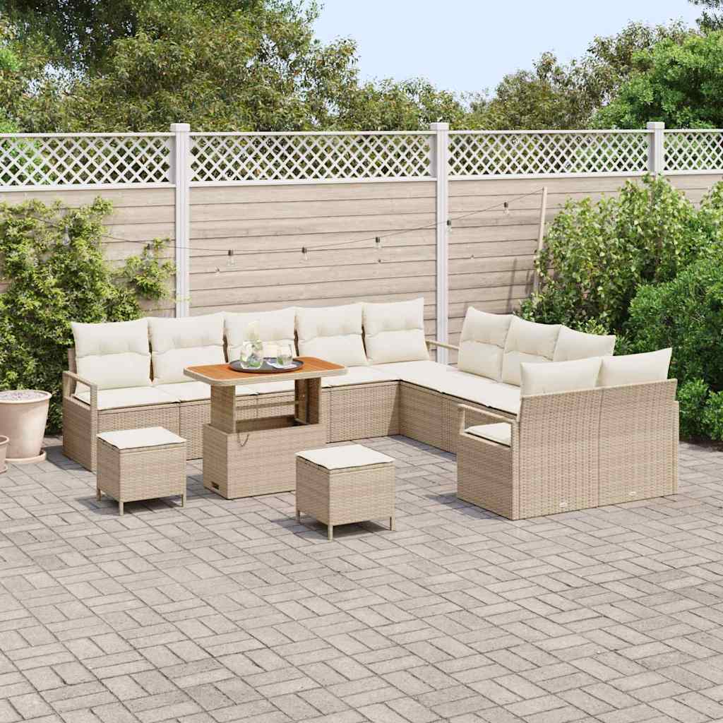 Conjunto de Sofá de Jardim 13 pcs Bege Rattan Sintético
