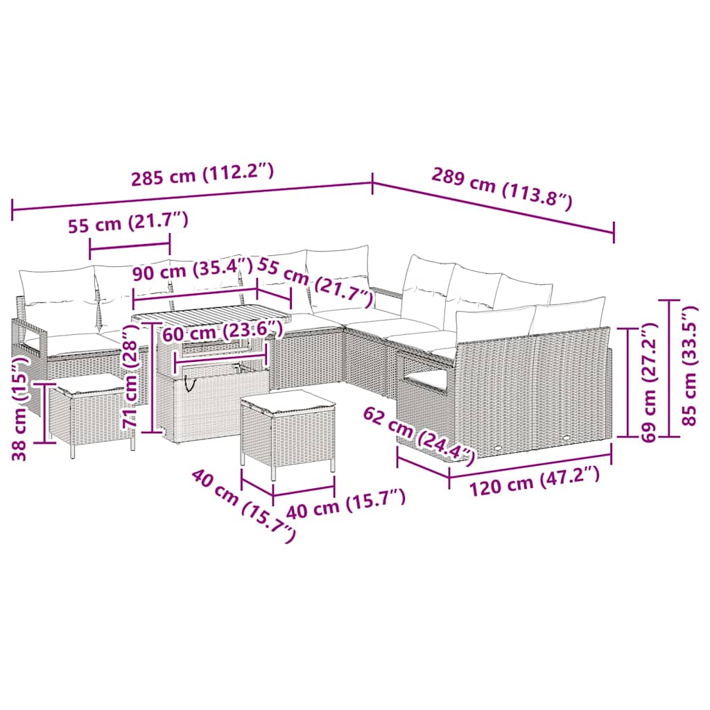 Conjunto de Sofá de Jardim 13 pcs Cinzeto Rattan Sintético