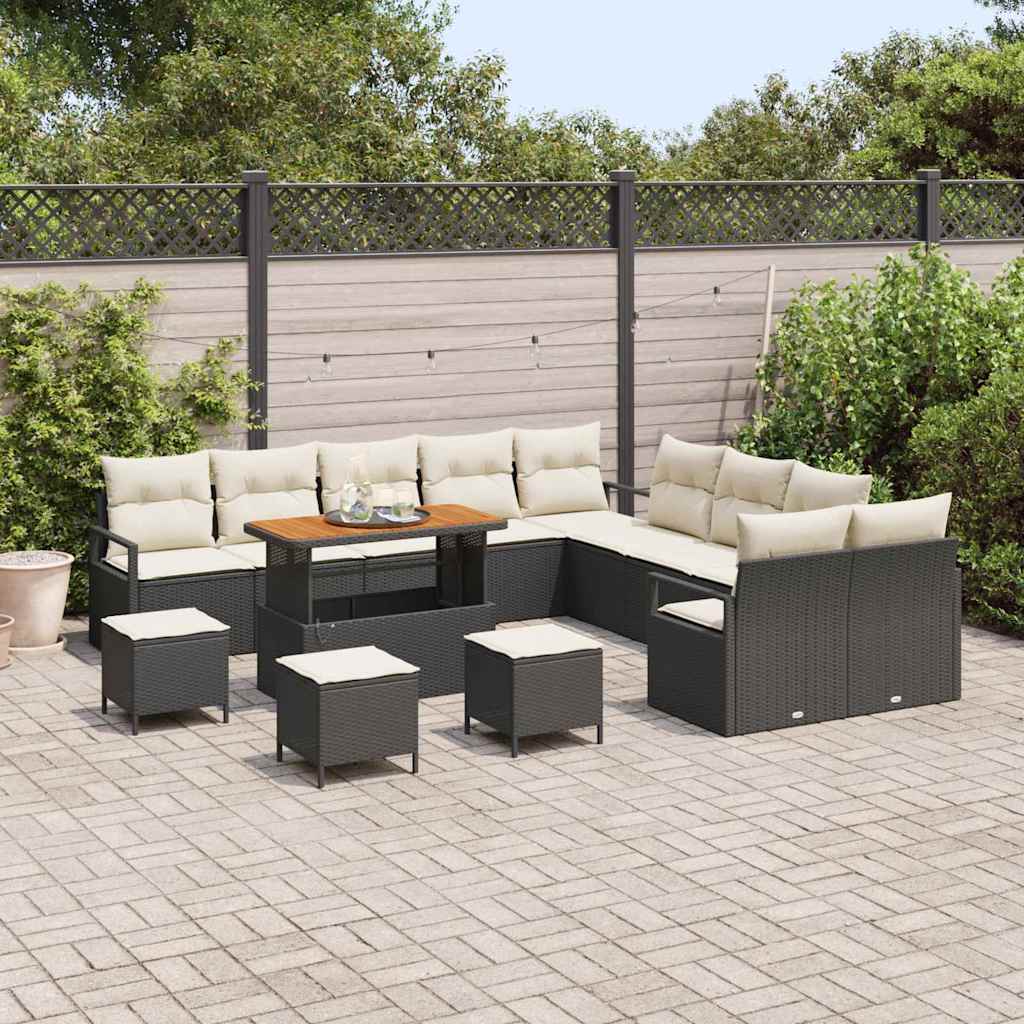 Conjunto de Sofá de Jardim 14 pcs Preto Rattan Sintético
